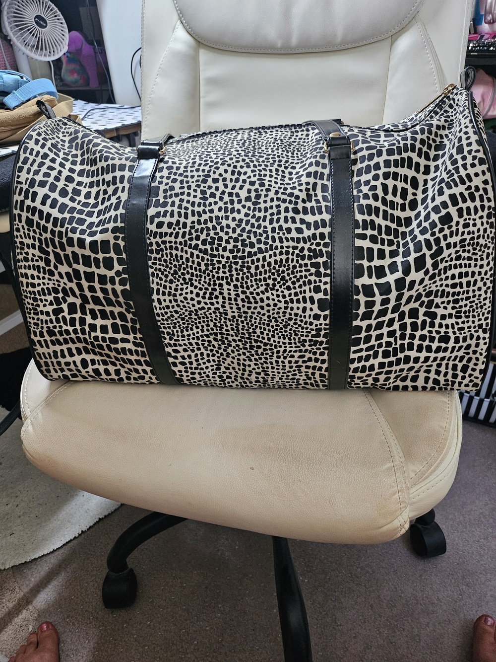 Lancome Black and White Patterned Travel Duffel Bag
